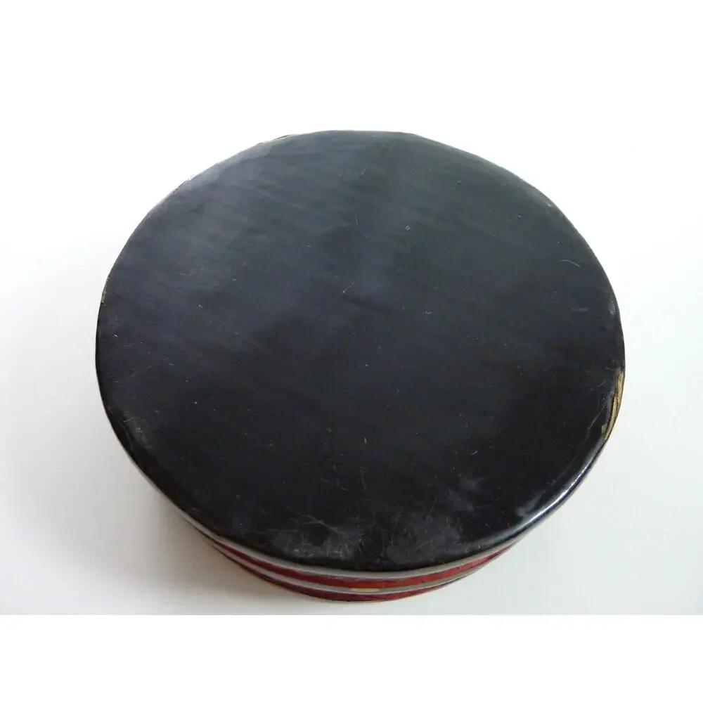 Antique Japanese Black Lacquer Round Box Wabi Sabi Egret Deer Storage Case 7